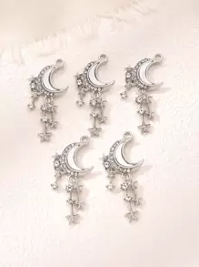 5pcs Zinc Alloy Hip Hop Style Star & Moon Pendant For Necklace, Earring Making - Silver - View 3
