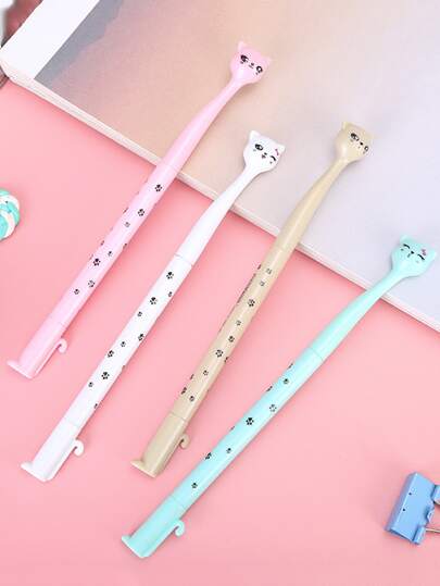 4入組可愛貓中性鋼筆,卡通貓咪黑色墨水鋼筆適用於,寫作和學生使用