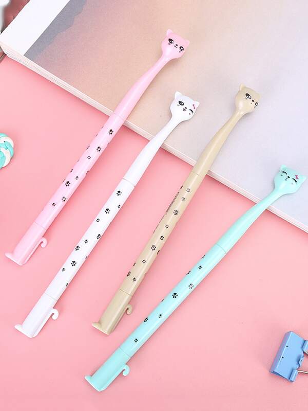 4入組可愛貓中性鋼筆,卡通貓咪黑色墨水鋼筆適用於,寫作和學生使用