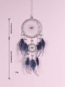 1 件原创风格手工编织捕梦网，染成灰色，天然公鸡羽毛，双环挂饰，家居壁挂，开学季礼物，万圣节，幽灵，秋季，假日，节日，家居装饰，房间装饰，墙面装饰，学校装饰，学校惊喜宿舍装饰，返校