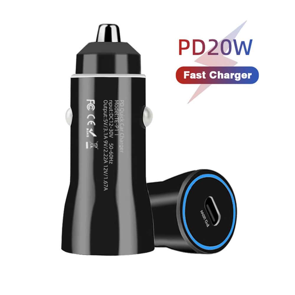 Black PD 20W Portable Car Fast Charger - Black - View 1
