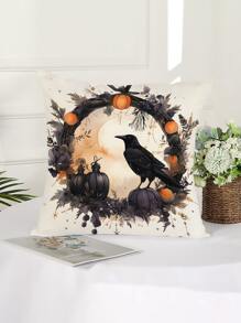 1pc Raven Pattern Pillowcase (without Inner Core), Soft & Comfortable Square Decorative Cushion For Bedroom & Living Room - Multicolor - View 4