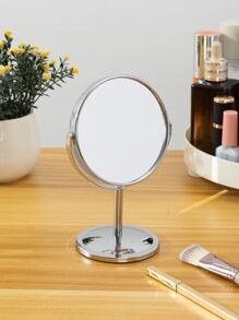 High Definition Double-sided Rotatable Tabletop Makeup Mirror With Stainless Steel Metal Base - Silver - View 1
