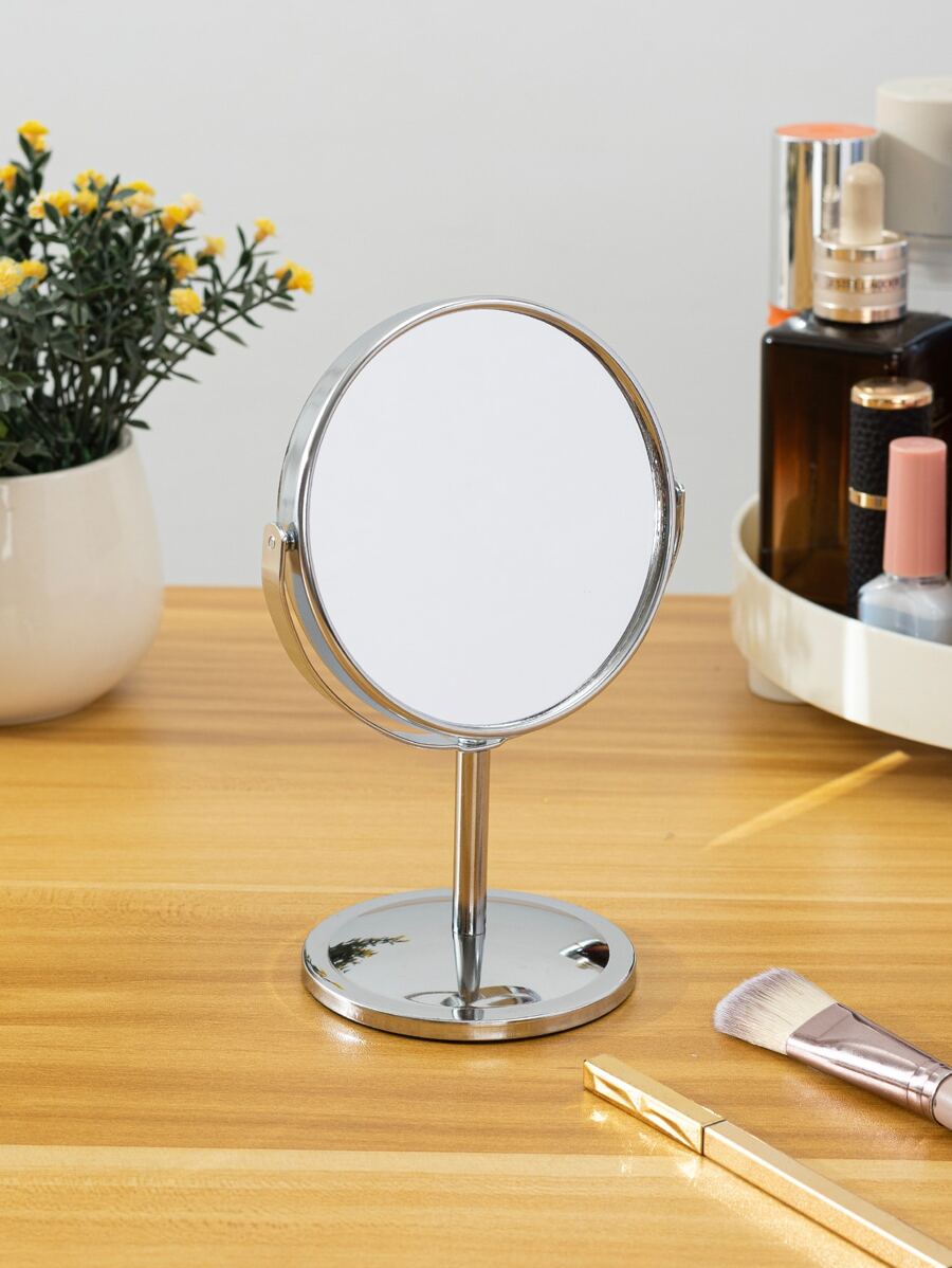 High Definition Double-sided Rotatable Tabletop Makeup Mirror With Stainless Steel Metal Base - Silver - View 1