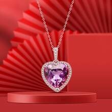 JOLEE Purple Crystal Heart Shaped Pendant Necklace - Purple - View 2