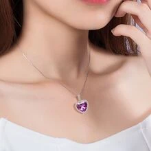JOLEE Purple Crystal Heart Shaped Pendant Necklace - Purple - View 4