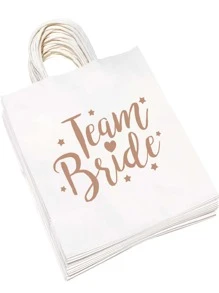 12pcs/Set Wedding Party Decor Gift Bags, Bride To Be Bachelorette Party Tote Bags, Wedding Decorations Valentine Day - White - View 4