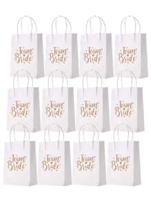 12pcs/Set Wedding Party Decor Gift Bags, Bride To Be Bachelorette Party Tote Bags, Wedding Decorations Valentine Day - White - View 1