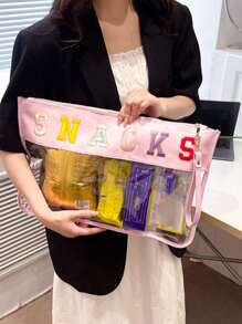 Women's Large Transparent Embroidery Thread Letter Clutch Wristlet, Organizer Bag, Snack And Wet/Dry Separation Pouch - Pink - View 1