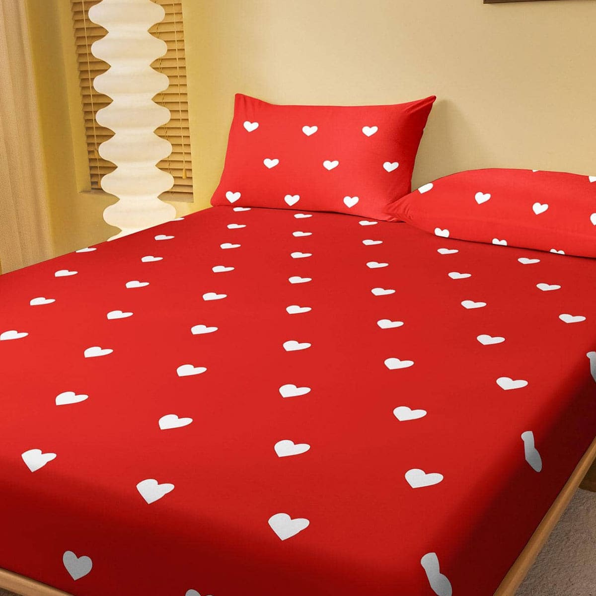 1pc Fashionable Simple Style Red Heart Patterned Single Fitted Sheet
