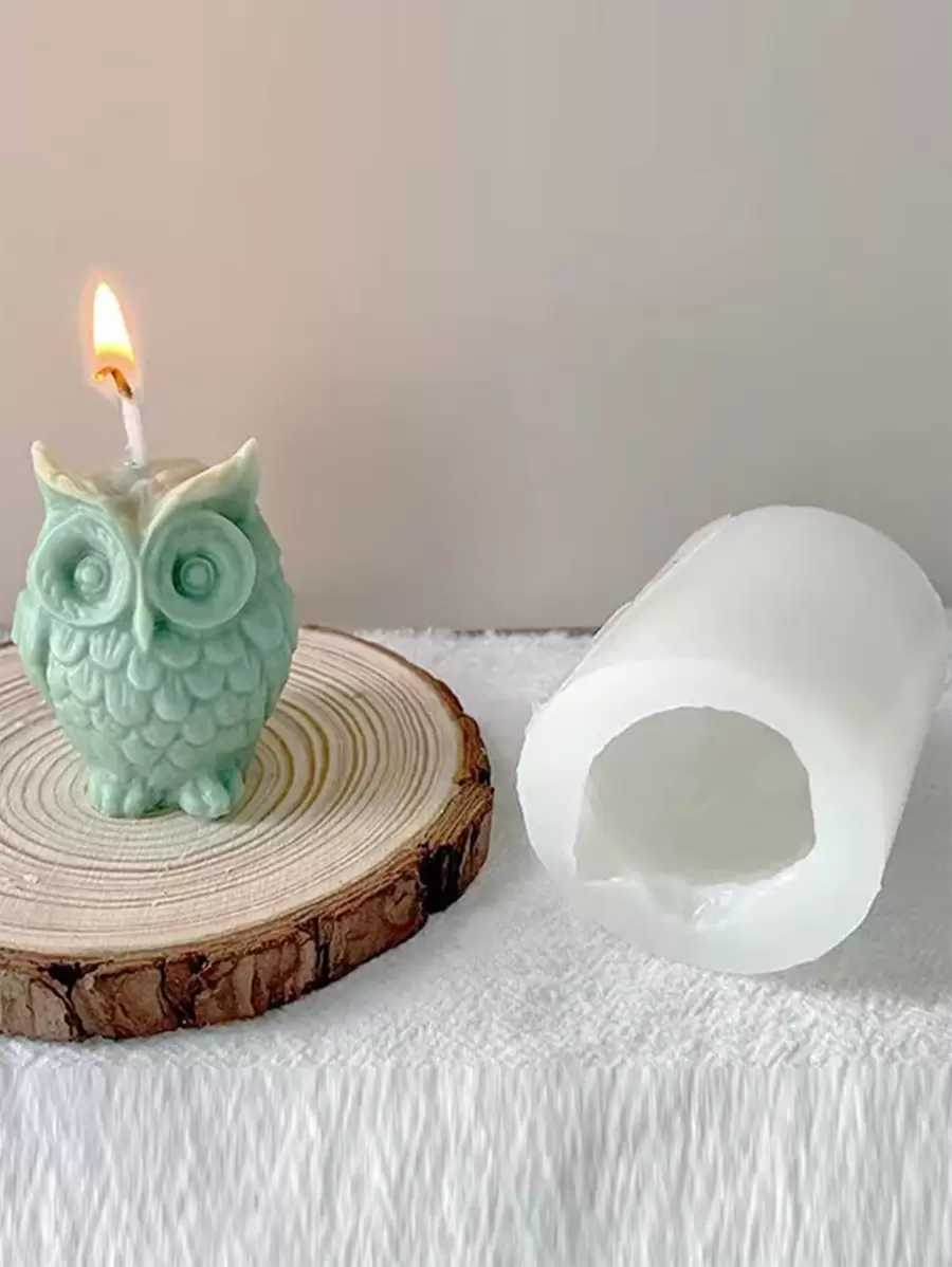 1 件 3D 猫头鹰形硅胶模具，用于 DIY 制作芳香疗法蜡烛、石膏饰品、香薰石、树脂工艺品 - 白色 - 查看 1