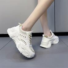 Women's Platform Sneakers With Mesh Upper - Beige - View 5