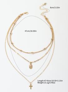 1pc Simple & Fashionable Three-layered Cross Pendant Necklace With Jesus Detail For Women, Party Daily Jewelry - Yellow Gold - View 6