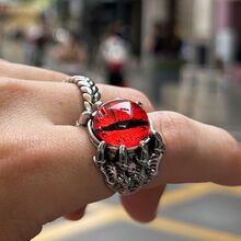 Cool Skull Design Men's Index Finger Ring With Red Eyes, Ideal For Single Student - Red - View 1