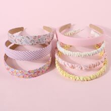 7pcs/Set Cute Floral Mesh Ruffle & Solid Color Sponge Headband Hair Accessories For Girls, Gift And Everyday Use - Multicolor - View 3