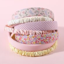 7pcs/Set Cute Floral Mesh Ruffle & Solid Color Sponge Headband Hair Accessories For Girls, Gift And Everyday Use - Multicolor - View 6
