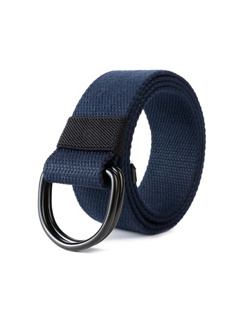 3.8CM雙環扣飾帆布&皮革皮帶,尺寸可調節,中性休閒皮帶