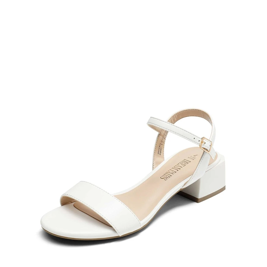 Women Minimalist Summer Sandals, Ankle Strap Open Toe Chunky Low Heeled Sandals - trắng - Xem 1