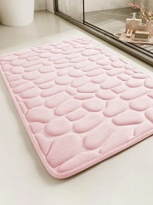 1 Pieza De Tapete Para El Piso De Baño Que Absorbe El Agua Lentamente Y Tiene Un Patrón De Piedra Y Color Sólido Simple - Rosa - Ver 3