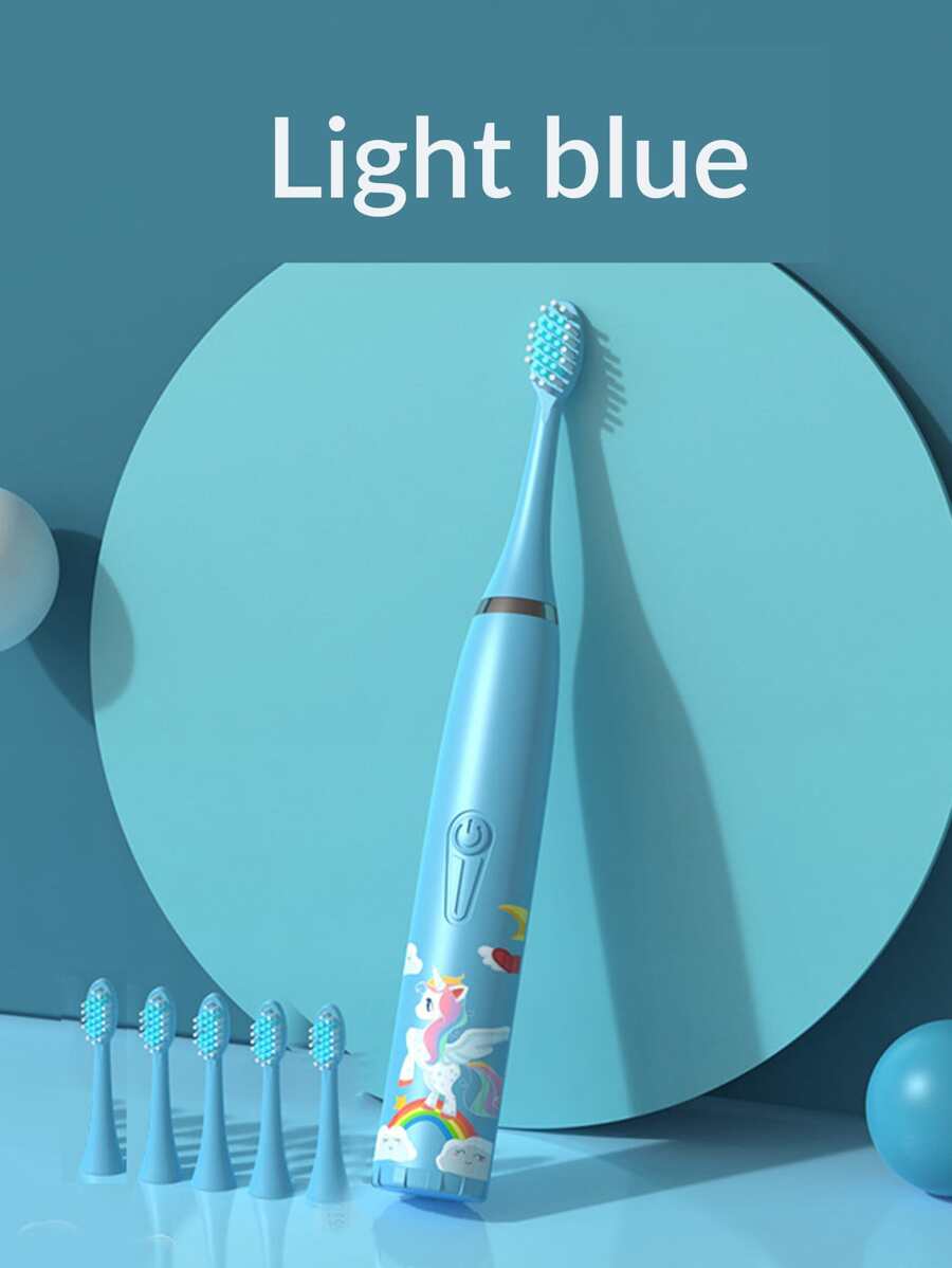 1pc Kids Electric Toothbrush & 6pcs Brush Head - Baby Blue - View 1