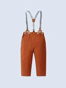 BOARNSEORL 2 件套男婴绅士服装套装，长袖衬衫配领结和吊带裤，适合生日派对、婚礼、周年纪念、圣诞节 - 杏色 - 查看 4