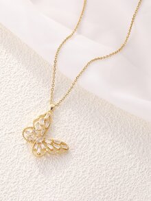 1入組蝴蝶形狀銅,鍍項鍊,微鑲帶,白色,歐美風格 - 白色 - 查看 1