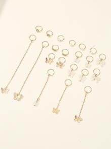 21入組女性蝴蝶&珍珠髮箍設置，波西米亞風格