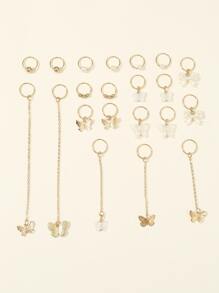 21入組女性蝴蝶&珍珠髮箍設置，波西米亞風格