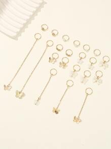 21入組女性蝴蝶&珍珠髮箍設置，波西米亞風格