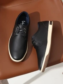 SHOESMALL Men's Vintage Multicolor Casual Comfortable Black Dress Shoes Non-Slip Student Sneakers For Business And Walking Commute - 黑色 - 查看 1
