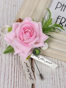 1pc Artificial Pink Rose Flower Brooch - Pink - View 1