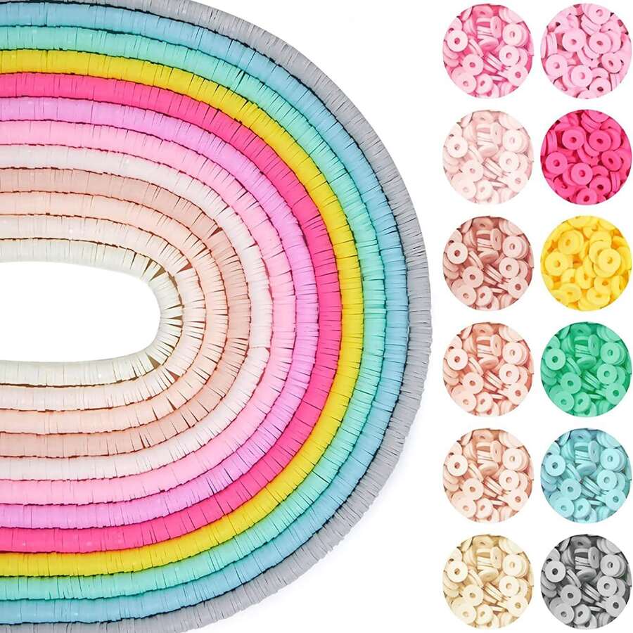12串粘土珠，用於珠寶製作的聚合物粘土珠，以及用於衝浪手鍊項鍊製作的6毫米乙烯基珠