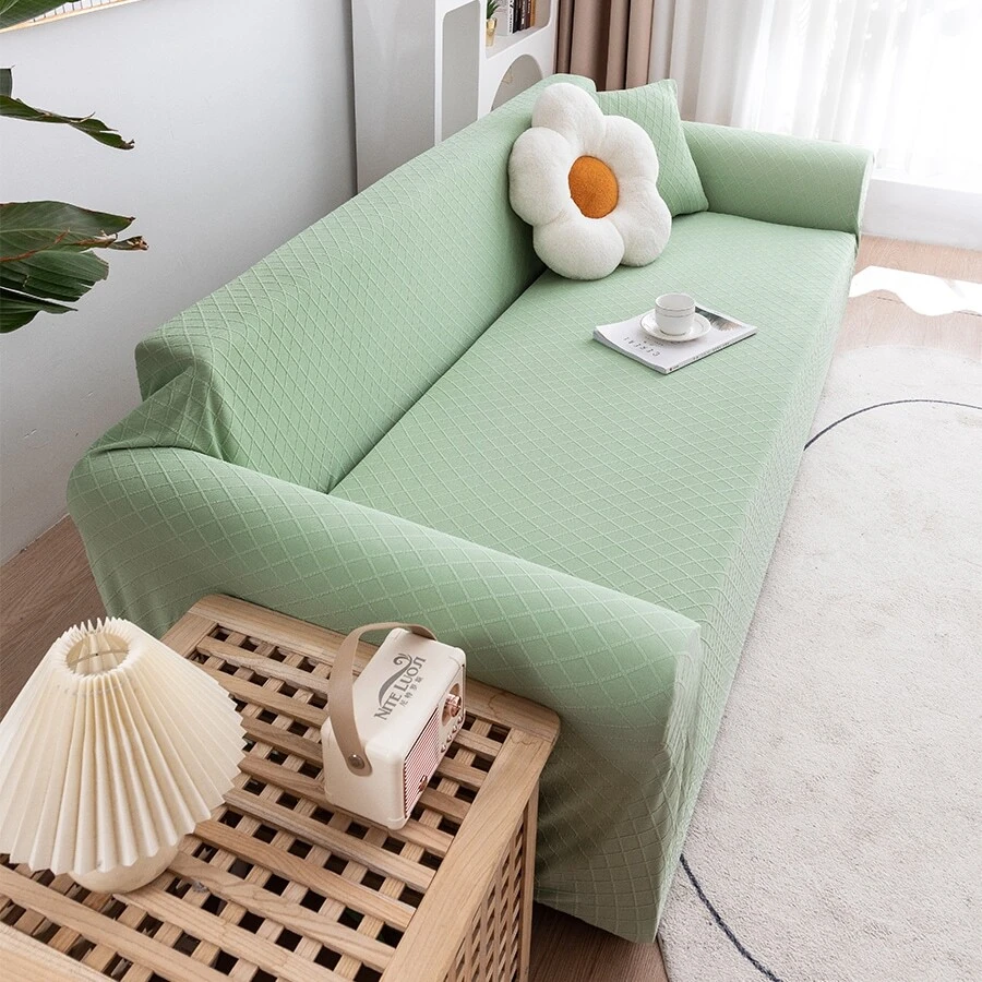 Waffle Sofa Slipcover In Jade Green - Green - View 1
