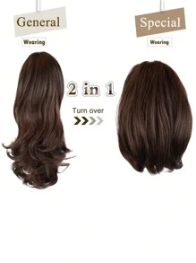 Extensiones de cabello de cola de caballo 15 "pinzas de pelo de garra Pequeñas ondas de cola de caballo piezas de cabello de aspecto natural sintético para mujeres - Multicolor - Ver 5