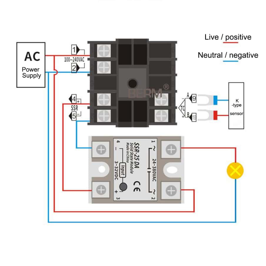 NuggenT 3pcs/set Temperature Controller Rex-c100 Ssr Dn Thermostat Ssr-25da Solid State Relay 1m K Type Thermocouple Measuring 0-400℃ - Nhiều màu - Xem 6