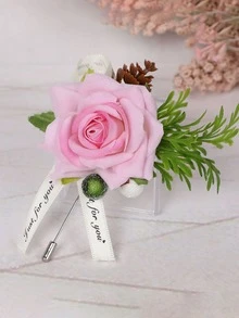 1pc Artificial Pink Rose Flower Brooch - Pink - View 3