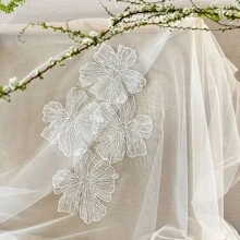 5pcs White Lace Flower Cloth Patch Decorative Accessory For Bridal & Garment - White - View 3