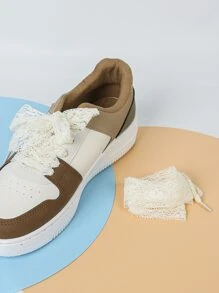 1 Pair 100cm Lace Shoelaces, Ballerina Style - Cute Accessory Suitable For Young People - White Silk Lace Decorated Shoelaces, For Sneakers
