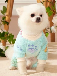 PETSIN 1 Stück Jumpsuit mit Haustier Fleece Grün Knochen Muster,