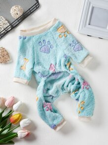 PETSIN 1 Stück Jumpsuit mit Haustier Fleece Grün Knochen Muster,