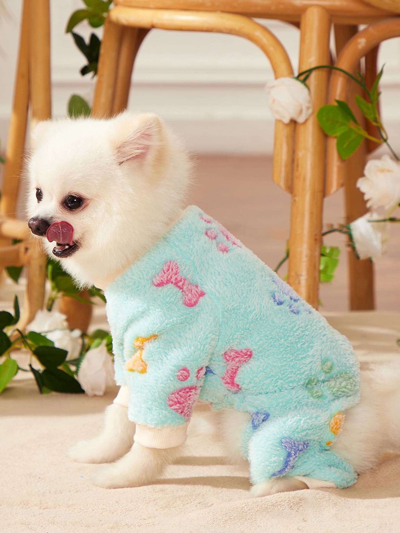 PETSIN 1 Stück Jumpsuit mit Haustier Fleece Grün Knochen Muster,