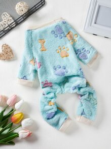 PETSIN 1 Stück Jumpsuit mit Haustier Fleece Grün Knochen Muster,