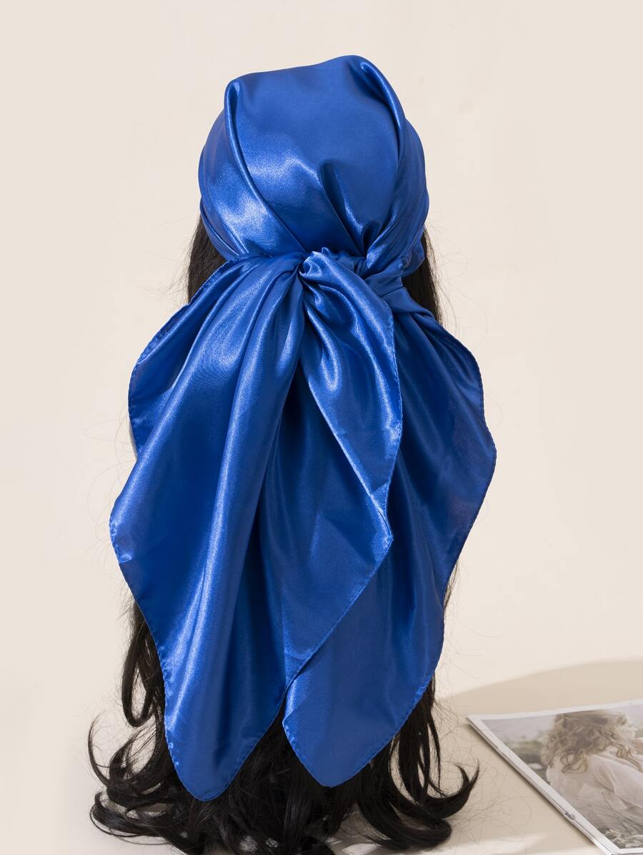 1pc Solid Color Satin Scarf 90Cm Square Sacrf Women Silk Like Scarf Bandana,Hair Band,Head Band Ideal For Dressing Up Your Look - Royal Blue - View 1