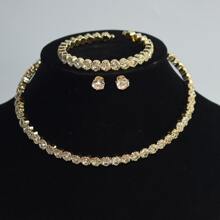 Clássico Jóias Strass Gola Set Bracelete Brincos Gola 3Peças Grande Broca Garra Colar de Corrente Set Roupas Acessórios