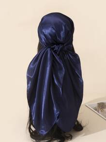1pc Plain Colored Chiffon Scarf, 90cm Square - Navy Blue - View 1
