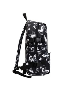 Mochila dulce con estampado de mariposa personalizado escuela estilo con colgante - Blanco y Negro - Ver 3