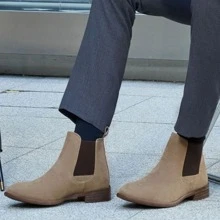 SHOESMALL Men Suede Chelsea Boots Lightweight Casual Chukka Ankle Dress Boots For Men Valentine's Day Date Shoes - 咖啡棕 - 查看 8
