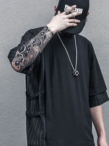 櫻花手臂紋身貼紙傳統梅花風格防水彩色臨時紋身貼適合男士 - 黑色 - 查看 2