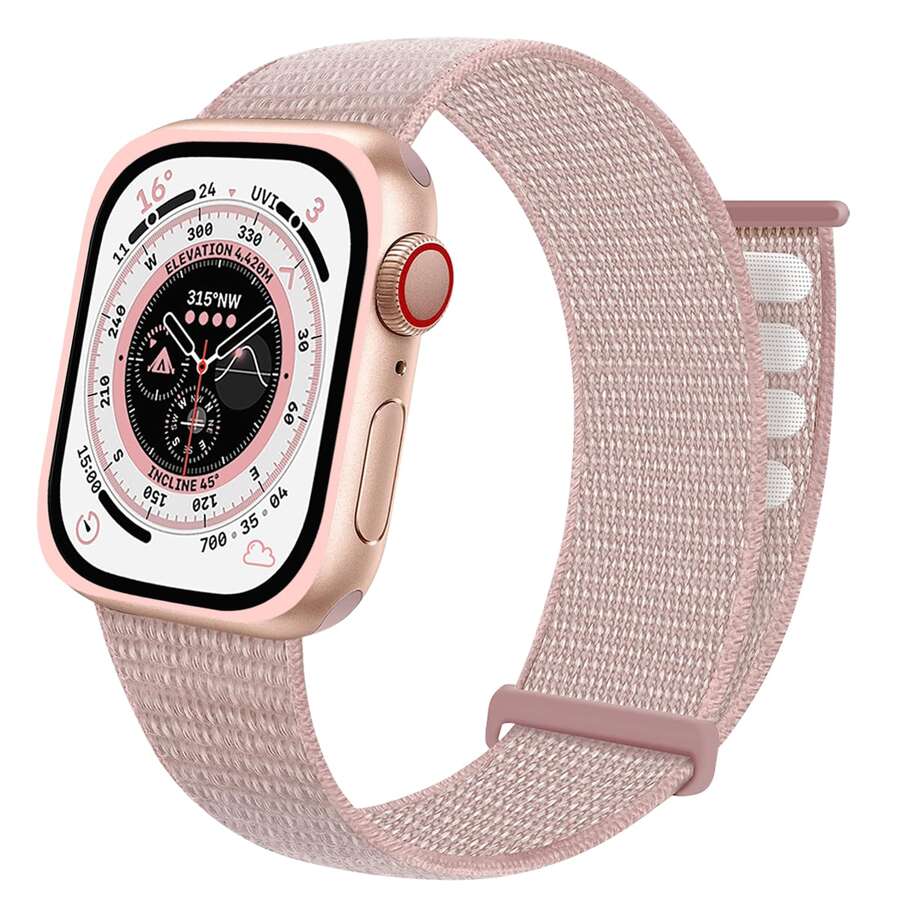 St.Siabe 1 件运动环形尼龙表带兼容 Apple Watch 表带 38 毫米 40 毫米 41 毫米 45 毫米 44 毫米 42 毫米 49 毫米皮革，适用于 Ultra Apple Watch 系列 S10 9 8 7 6 SE 5 4 3 2 1 女士和男士弹性编织替换透气可调节单环智能手表表带配件 - 粉色 - 查看 1