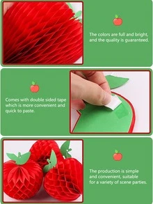 5入組蘋果形蜂窩紙花燈籠，非常適合學校、返校季家庭聚會裝飾 - 紅色 - 查看 9